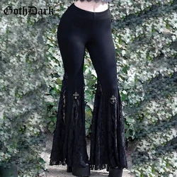 Goth Dark High Waist Package Hip Long Pants Mall Gothic Lace Patchwork Women Flare Pant Grunge E-girl Trousers Trim Streetwear