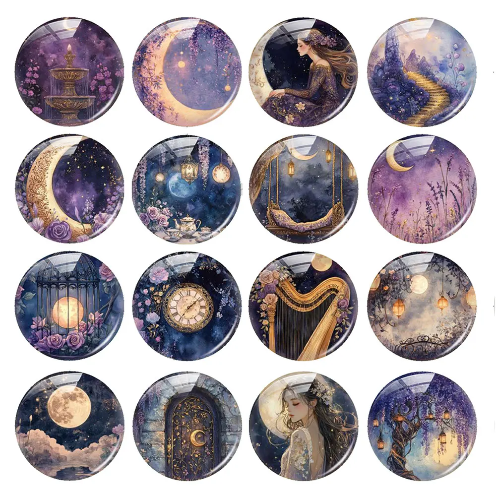 عشوائي مختلط مستدير/بيضاوي/مربع القمر آلهة الأرجواني سر ليلة صور الزجاج كابوشون فلاتباك التجريبي النقش Diy بها بنفسك صنع المجوهرات