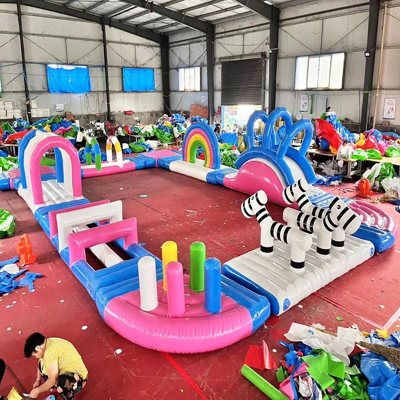 PVC Commercial Grade Inflatable Water Park, Big Challenge Game for Indoor Outdoor Kids Amusement, 12000W Blower Included