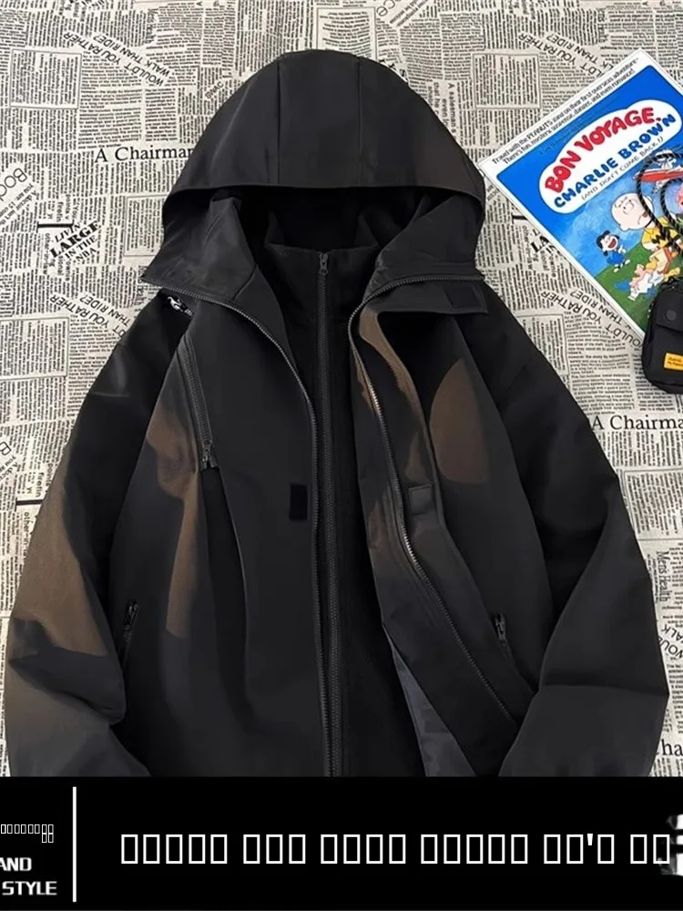 

Tee-in-One Men's Autumn Winter Jaet Removable Fce Outdoor Climbing Couple Workwear Jaet Windproof Youth ular