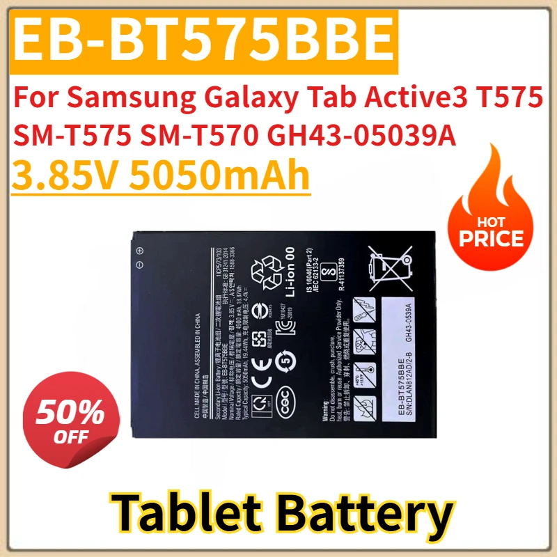 

EB-BT575BBE Аккумулятор для планшета 3,85 В 5050 мАч для Samsung Galaxy Tab Active3 T575 SM-T575 SM-T570 GH43-05039A Совершенно новый, высокое качество