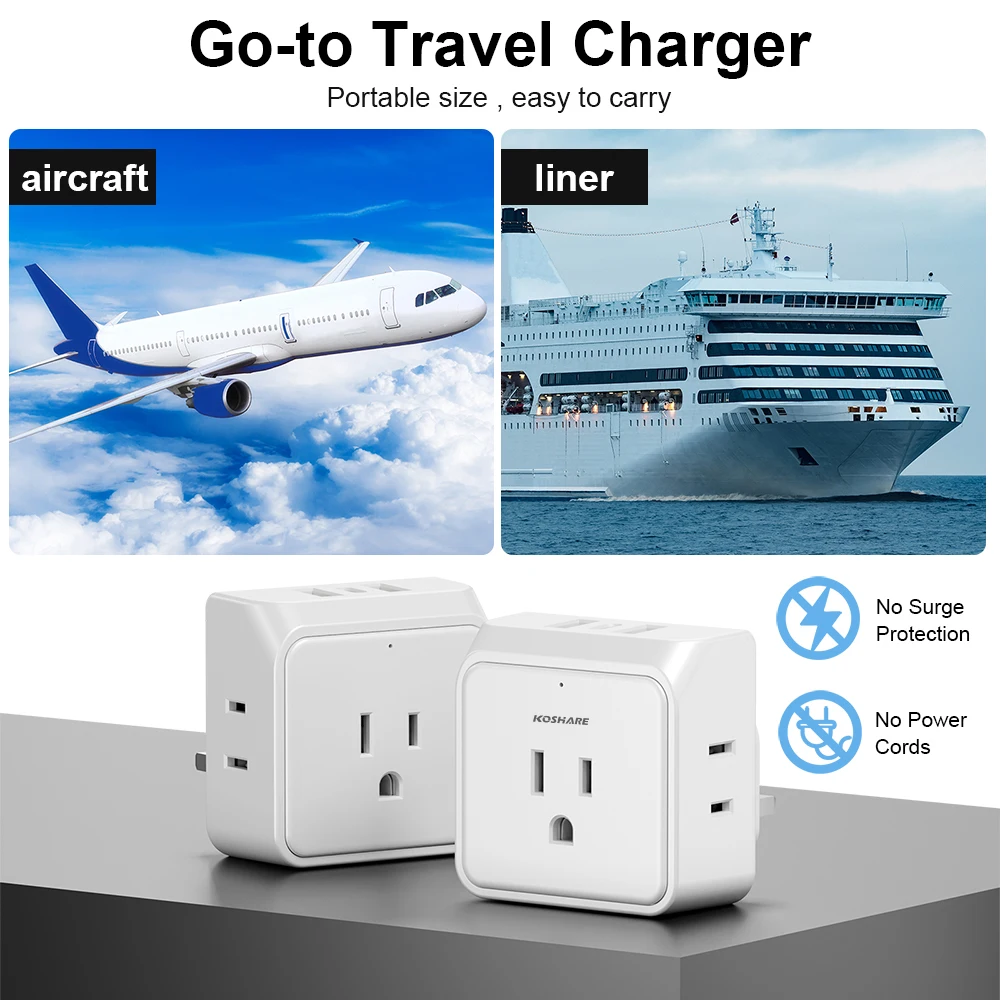 KOSHARE US to UK Plug Adapter Travel Plug Adapter, Ireland Scotland Dubai Power Adapter with 3 Outlets And 3 USB Ports