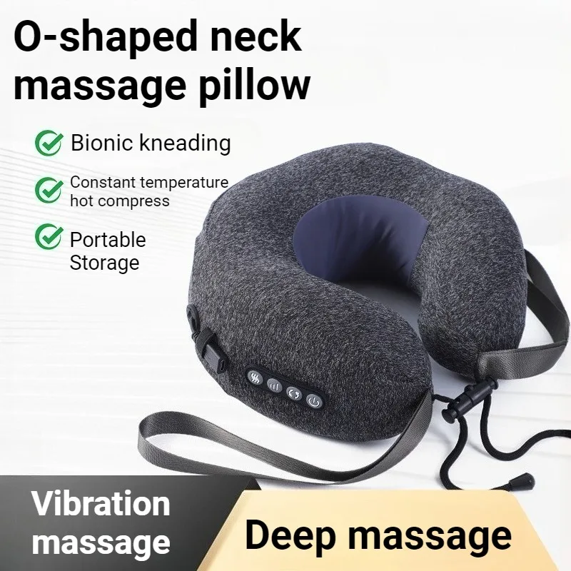 

O-shaped Cervical Massage Pillow Bionic Denoise Adjustable Portable Vibration Heating Massages Pillow Ergonomic Massage Device