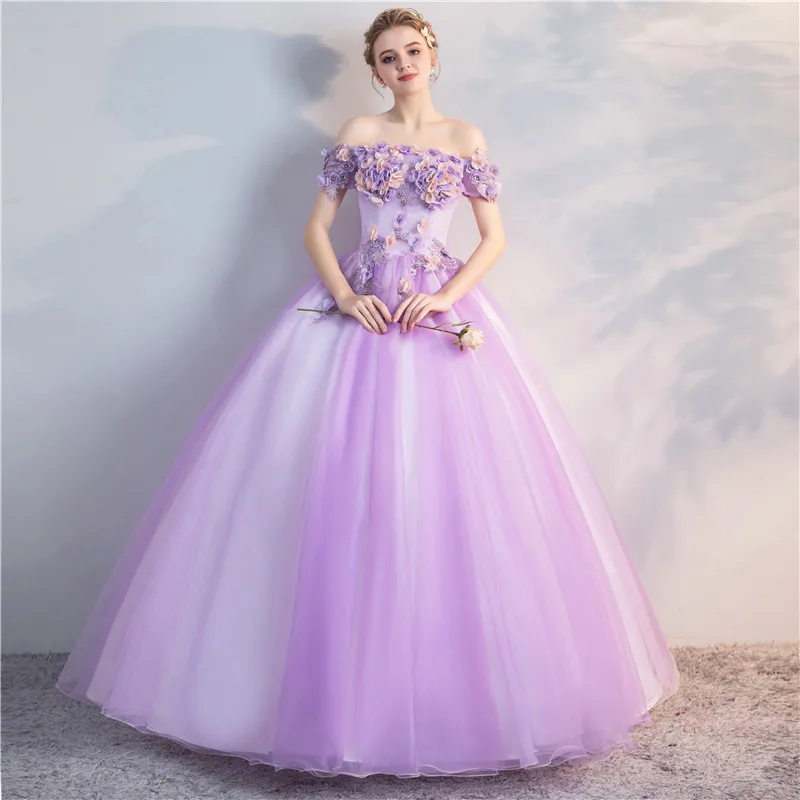 DSP-vestidos de quinceañera para niña de 15 años, traje de princesa sin hombros, con flores, 2024