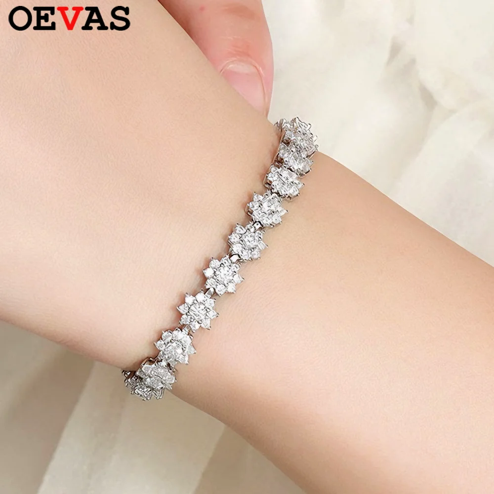

OEVAS Full Moissanite Tennis Bracelet For Woman S925 Silver Certified Lab Diamond Flower Shape Bracelet Party Fine Jewelry