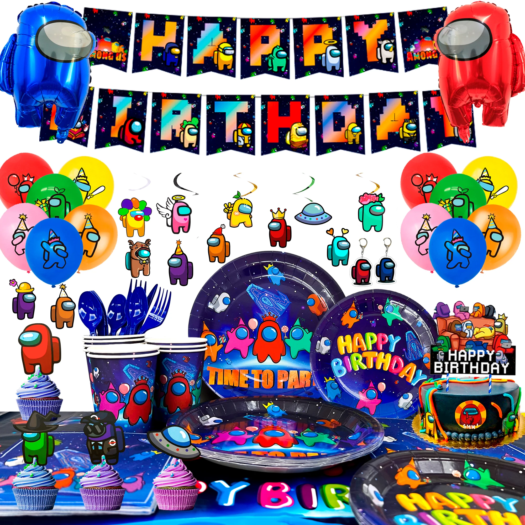 Party Decorations for Boys Kids-171pcs A-mong Us Birthday Party Supplies Includ A-mong Us Birthday Banner Balloons Plates Cups