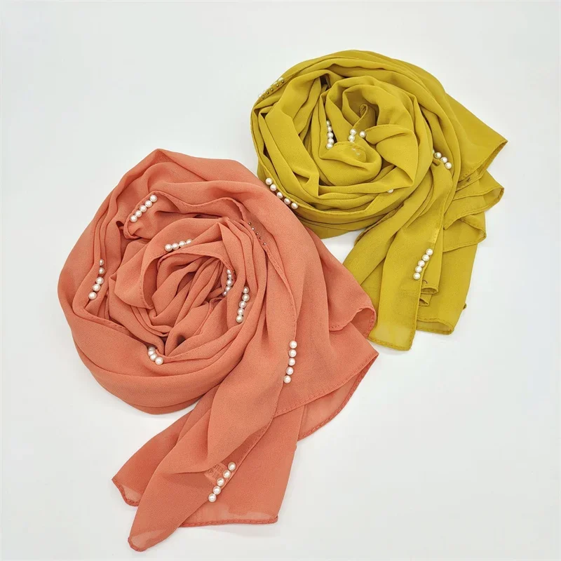 

Ladies Solid Color Plain Chiffon Hijab Shawls Turban Malaysia Indonesia Luxury Instant Chiffon Hijab Scarf With Pearls حجاب