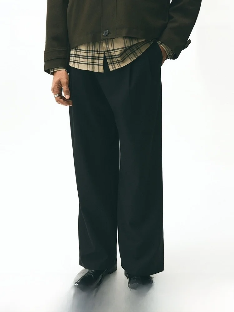 

H&M Men's Loose Fit Casual Pants Spring New Sle Wide Leg Pants Comfortable Polyester And Viscose Fiber Daily Wear