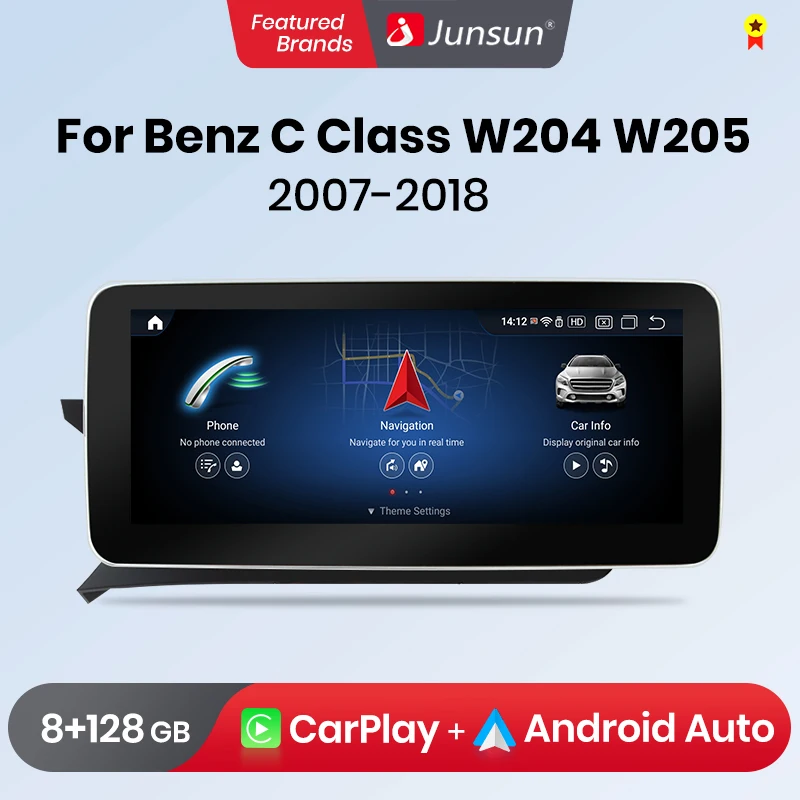 Junsun Wireless CarPlay Andorid 13 Auto Car Radio For Benz C Class W204 S205 C204 2011 2012 2013-2018 Multimedia GPS 4G Navi