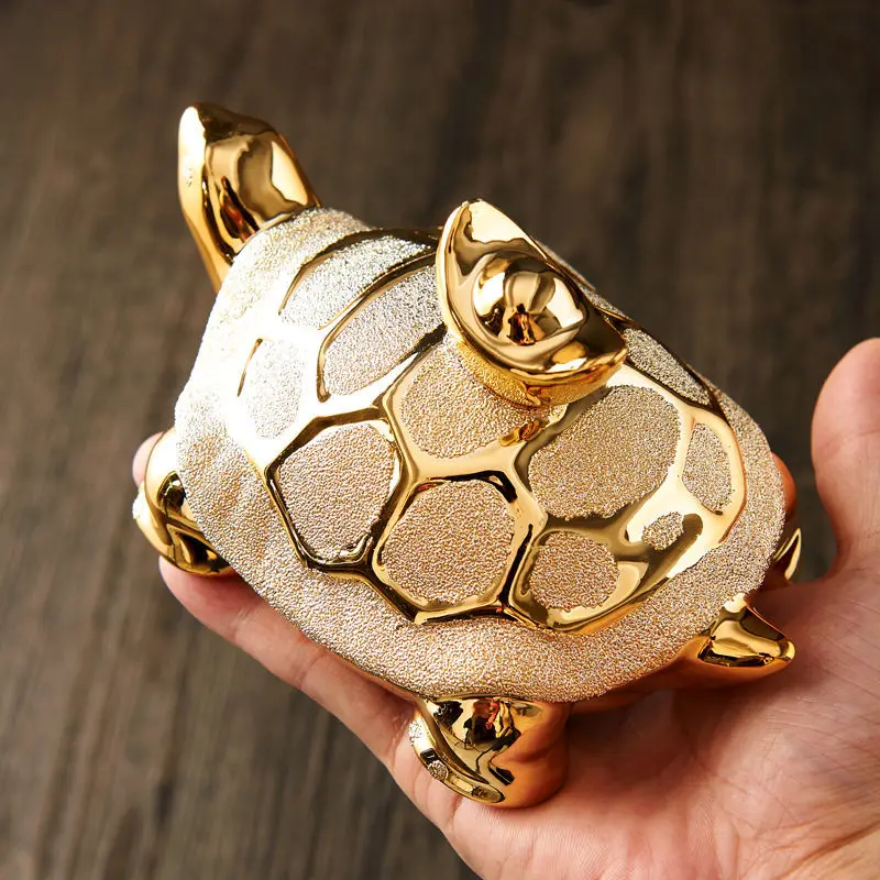 

Creative Gold Plated Ceramic Money Turtle Character Home Animal Desktop Accessories Crafts TV Entrance Cabinet Feng Shui Buddha