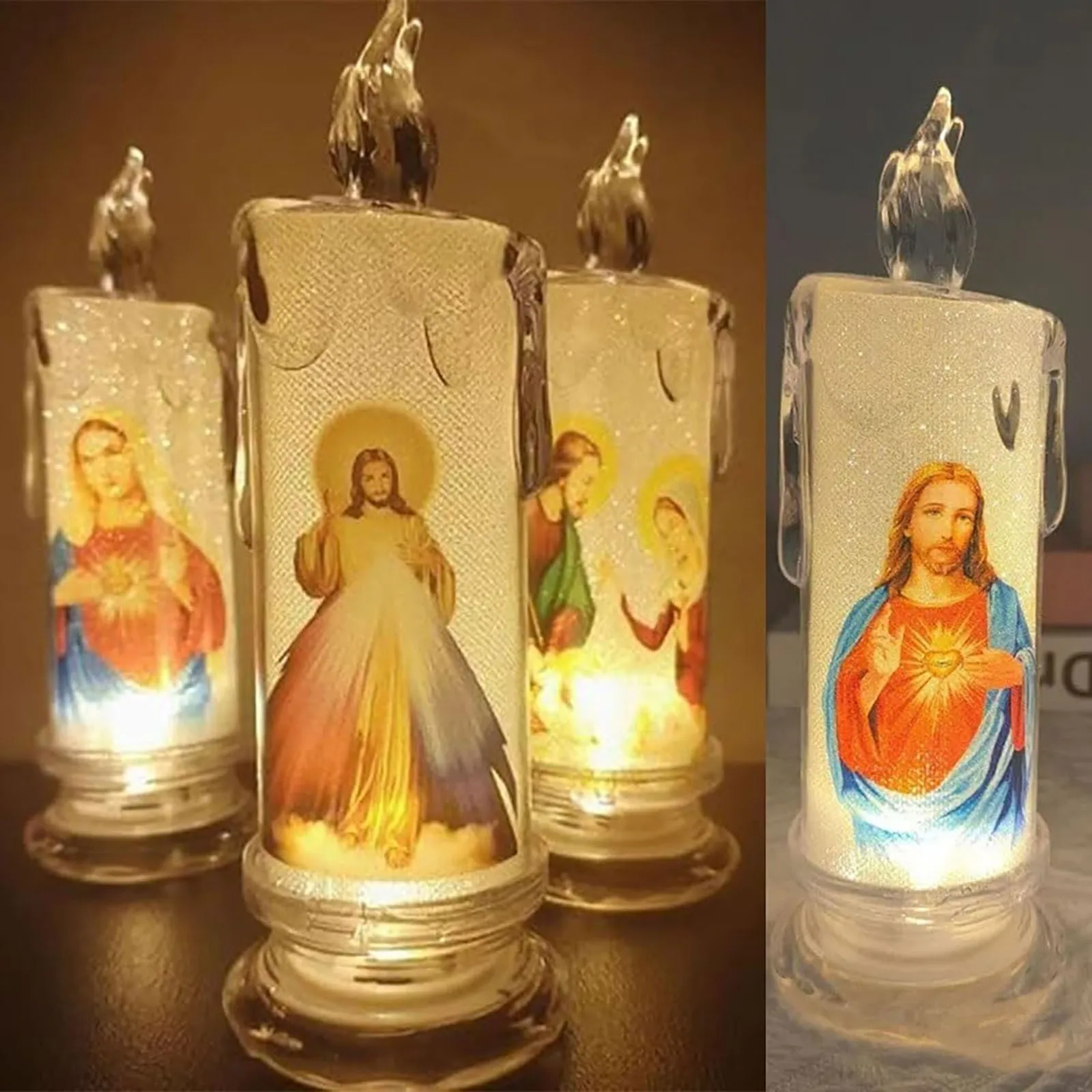 يسوع الكاثوليكية المسيحية حفل ديني عذراء الإلكترونية عديمة اللهب LED شموع الصلاة العبدية ضوء الديكور الديني