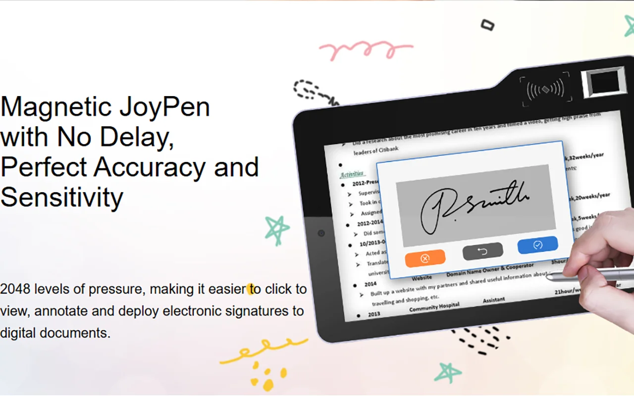 Joyusing 10.1 Inch Android Mobile Tablet with Biometric Signature Pad Optional Face Recognition Camera for Business Use