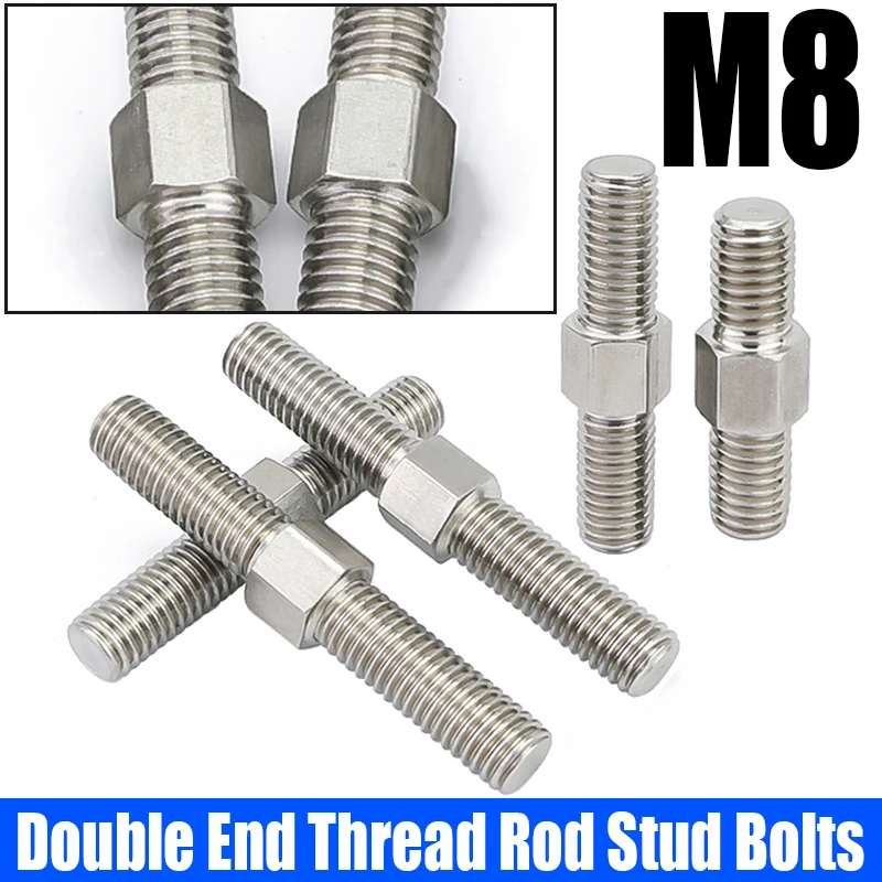 

1/2PCS M8 304 Stainless Steel Dual Head Threaded Bar Stick Left And Right Thread Double End Thread Rod Stud Bolts L=30mm-100mm