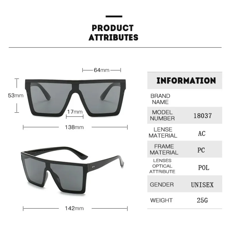 Vintage Male Flat Top Sunglasses Men Brand Black Square Shades UV400 Gradient Sun Glasses For Women Cool One Piece Designer