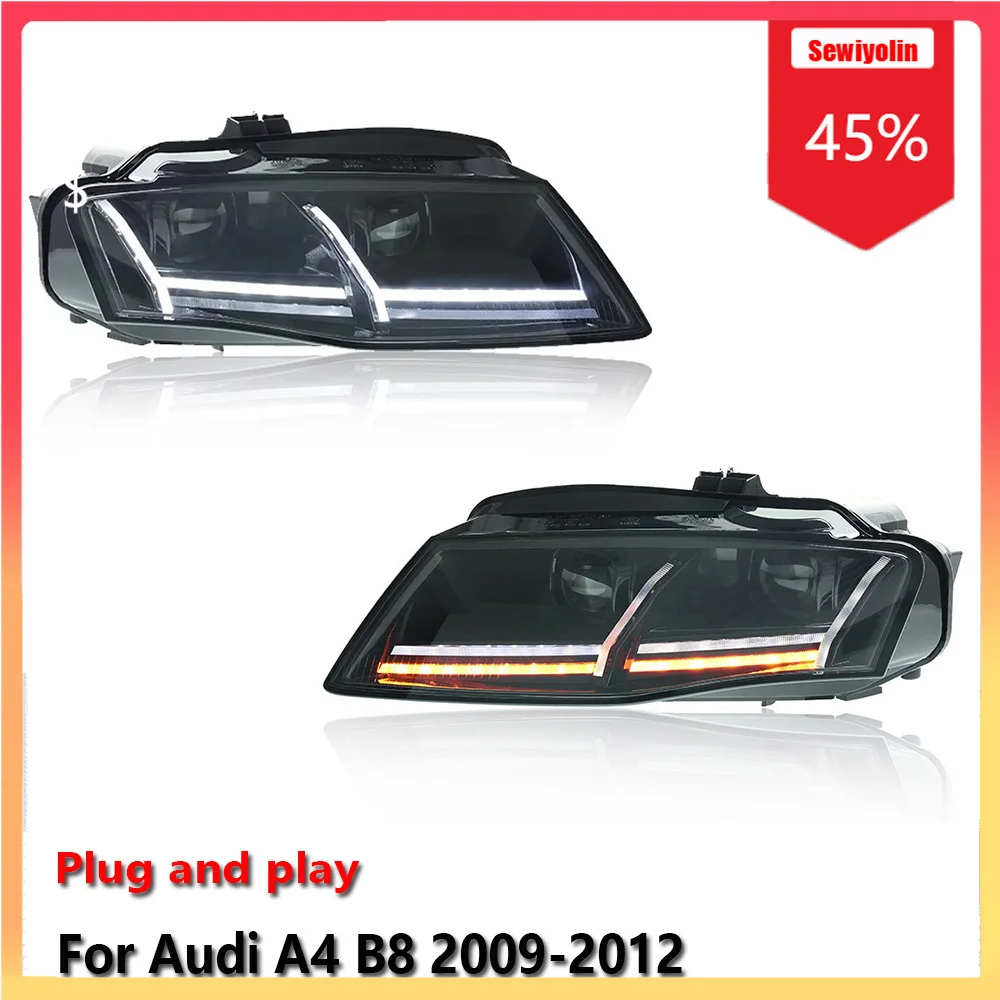

Автомобильные лампы, фары в сборе для Audi A4 B8 2009-2012, противотуманные DRL, стоп-сигнал, указатель поворота, Plug and Play