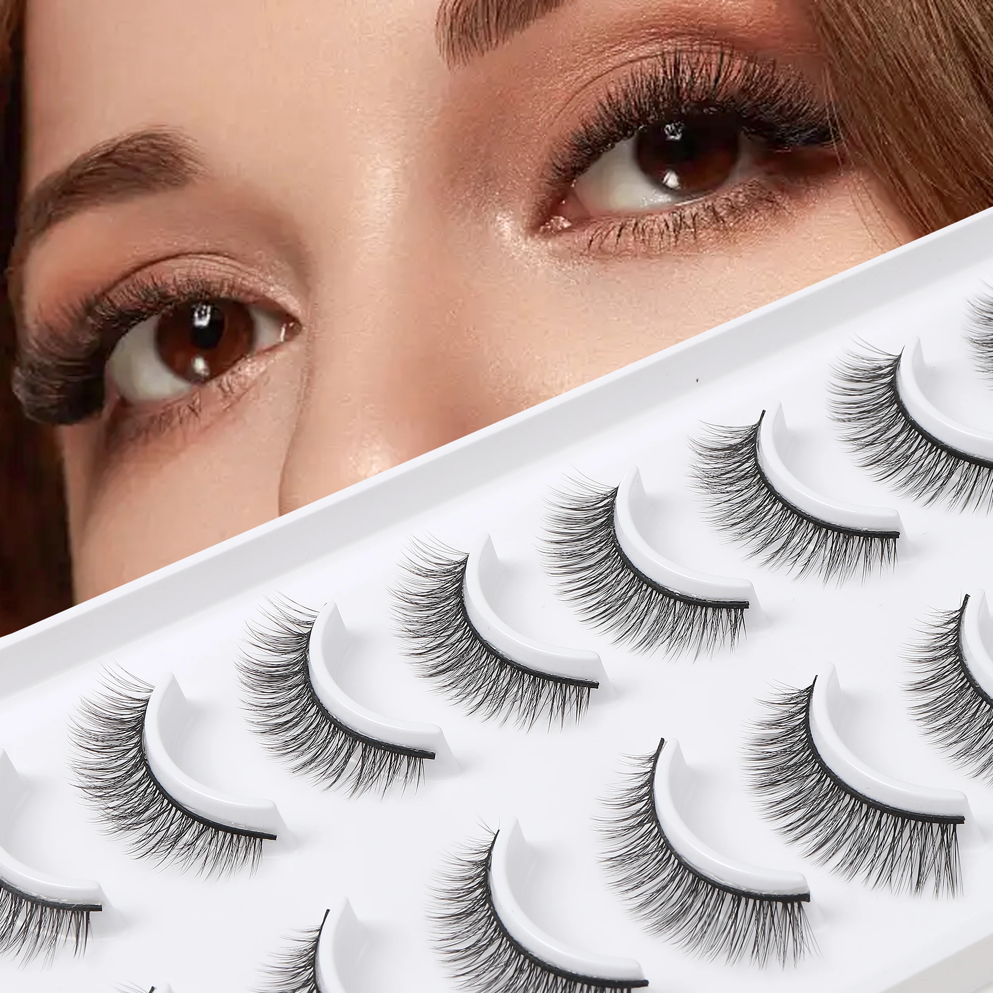 Ailaishi 10 Paar Wimpers 3d Natuurlijke Valse Wimpers Pluizige Zachte Kruis Manga Wimpers Piekerige Natuurlijke Wimper Extensie Make-Up