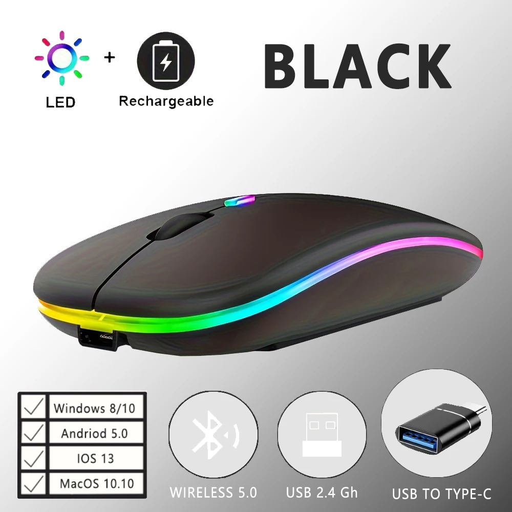 Wireless Rechargeable LED Gaming Mouse (Bluetooth + Type-C) image