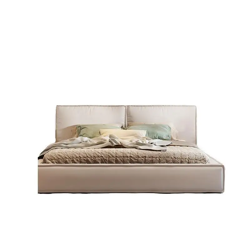 

Nordic simple modern net red leather art bed, small square Italian double bed