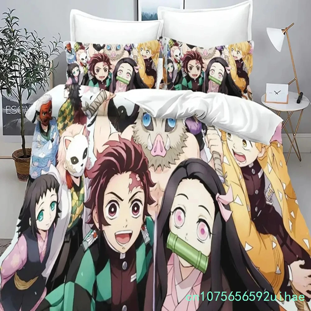 鬼滅の刃-竈門禰豆子-アニメ寝具セット-掛け布団カバーセット-プリント柄-ホームデコレーション