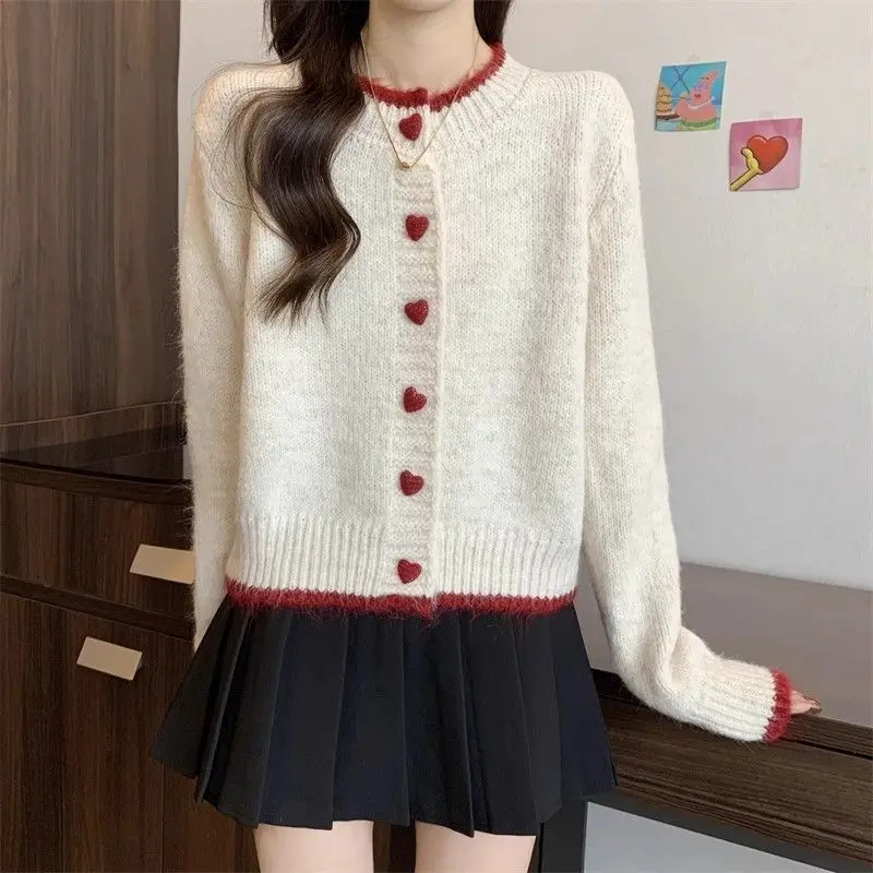 Liebe Schnalle Design Pullover Jacke frauen Strickwaren Frühling Herbst Neue Vielseitige Strickjacke Mantel Top Koreanischen Stil Weibliche