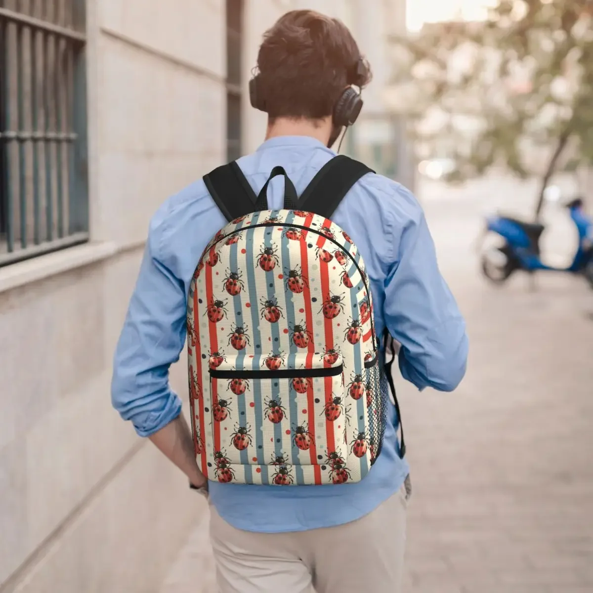 Seven Star Ladybug In Beige Background Student Backpack School Bag Hiking Travel Daypack for Boys Girls Bookbag Shoulder Bags
