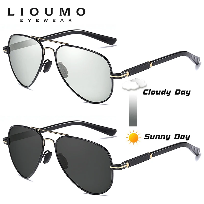 LIOUMO Luxury Pilot Sunglasses Men Polarized Photochromic Glasses For Driving Women Anti-Glare Chameleon Shades zonnebril heren