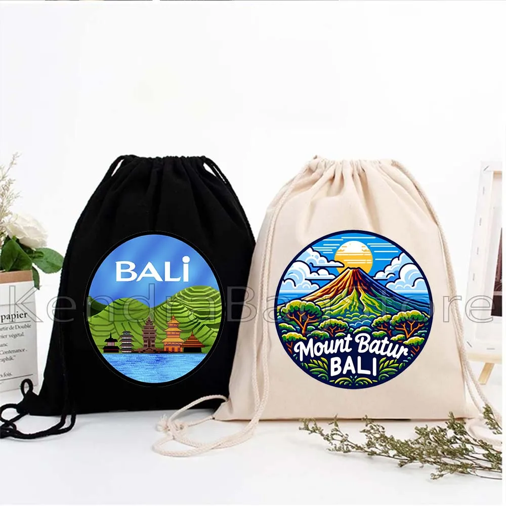 

Bali Indonesia City Skyline Emblem Uluwatu Nusa Dua Gili Islands Beach Sea Drawstring Backpack Sports Gym Sackpack String Bags