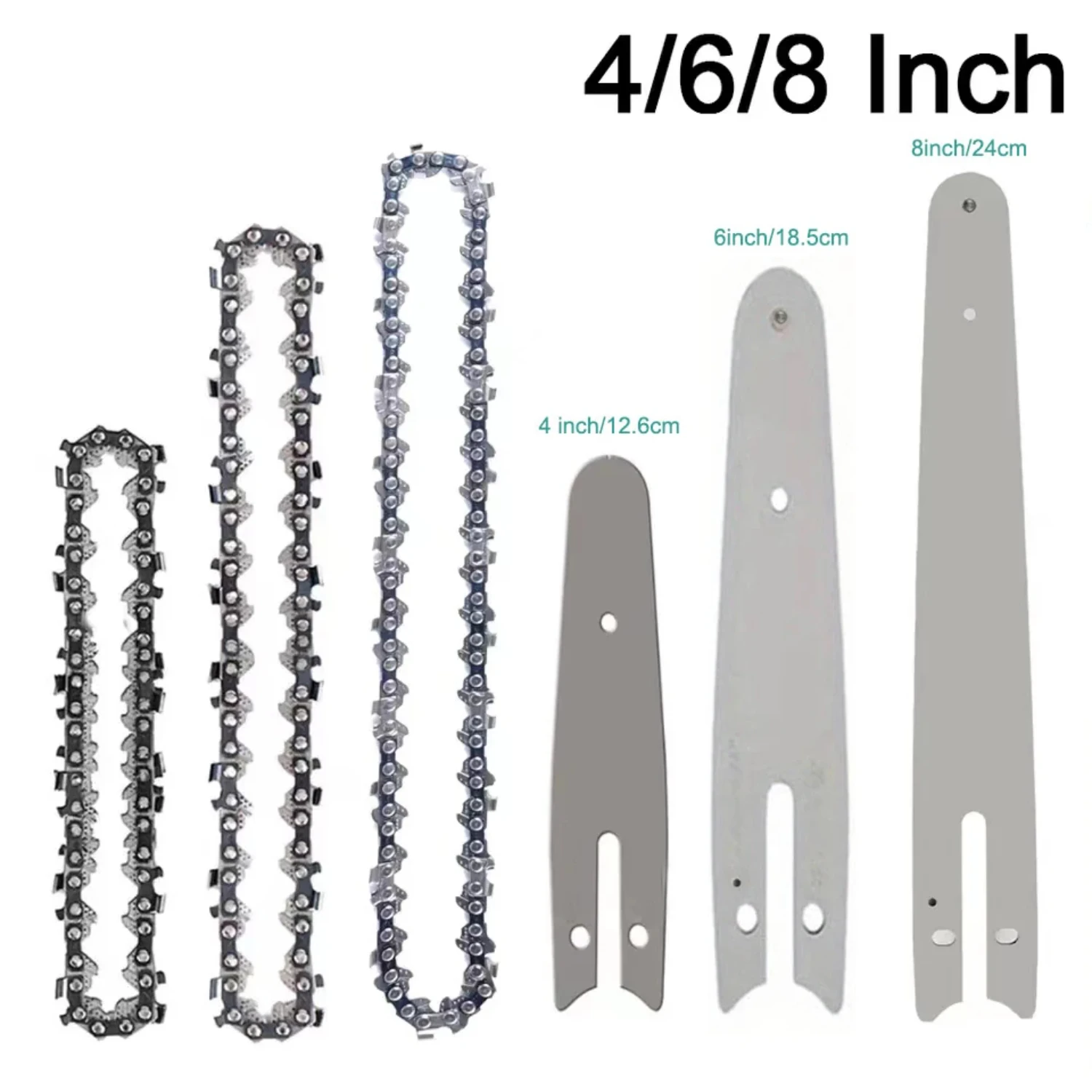 Efficient, Durable Premium Grade Steel Chain and Guide Plate Set for 4/6/8 Inch Chainsaw - High-Quality Heavy Duty - Compatible 