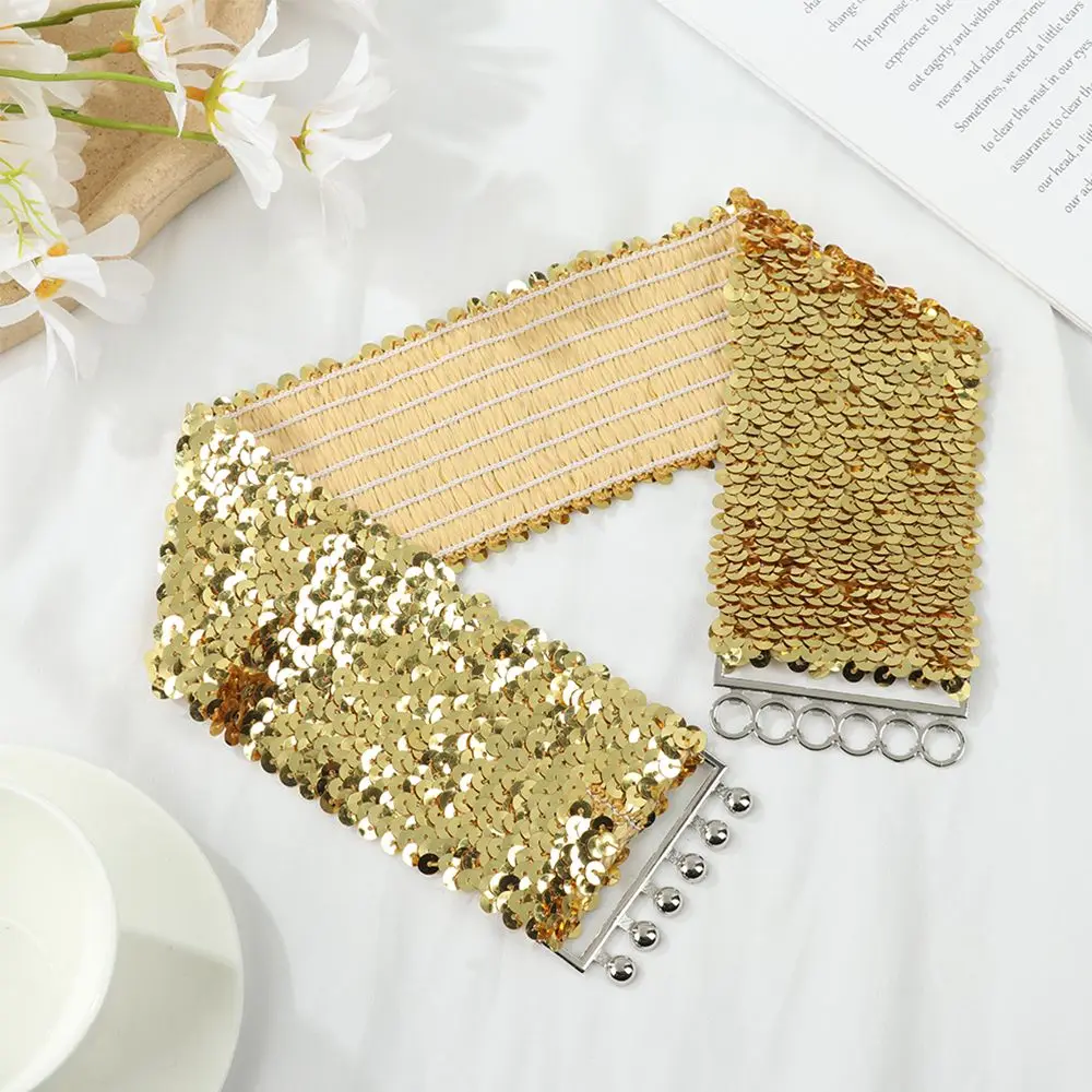 ผู้หญิงยืด Cinch Belly เอวโลหะหัวเข็มขัดเข็มขัดเลื่อมกว้างเข็มขัดสุภาพสตรีชุด Cummerbands