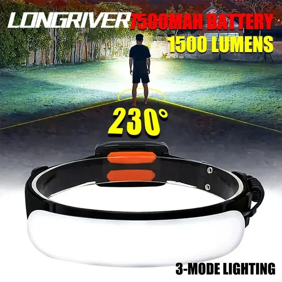 

LONGRIVER 220° Portable Headlamp 5000mAh 7500mAh COB LED Headlight With Built-in Battery T040 Outdoor Waterproof Head Lamp