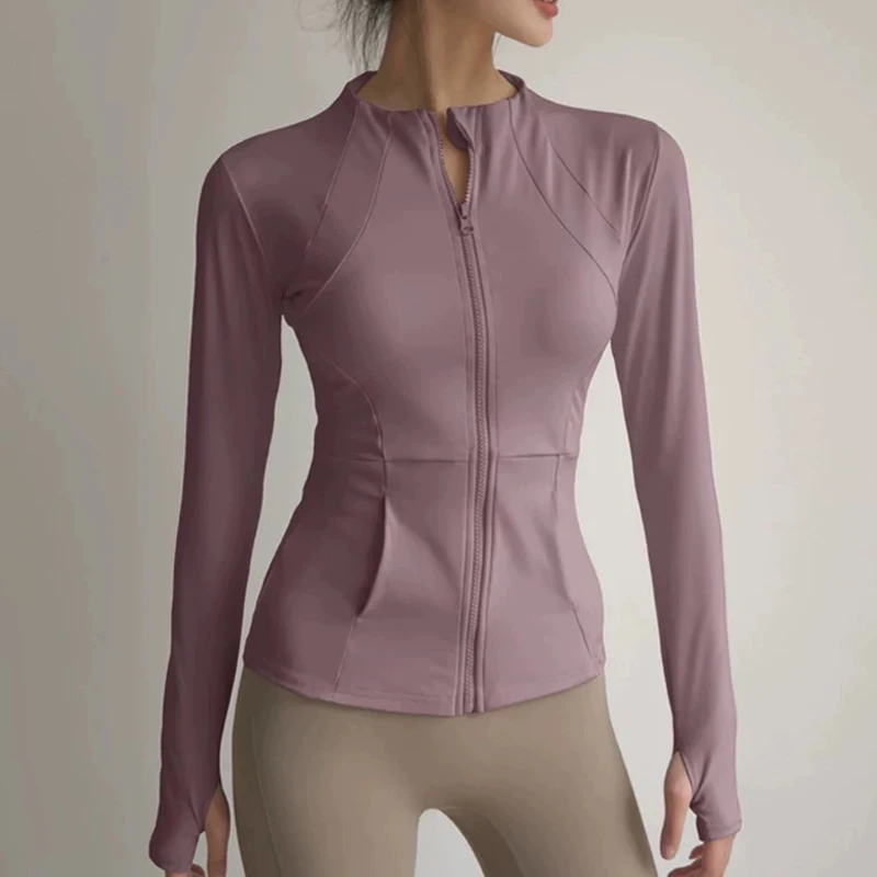 Damen Yoga Fitness Jacke, Slim Fit Professionelle Schnelltrocknende Jacke, Schlankmachende Sport-Langarmjacke für Yoga – Detail 5