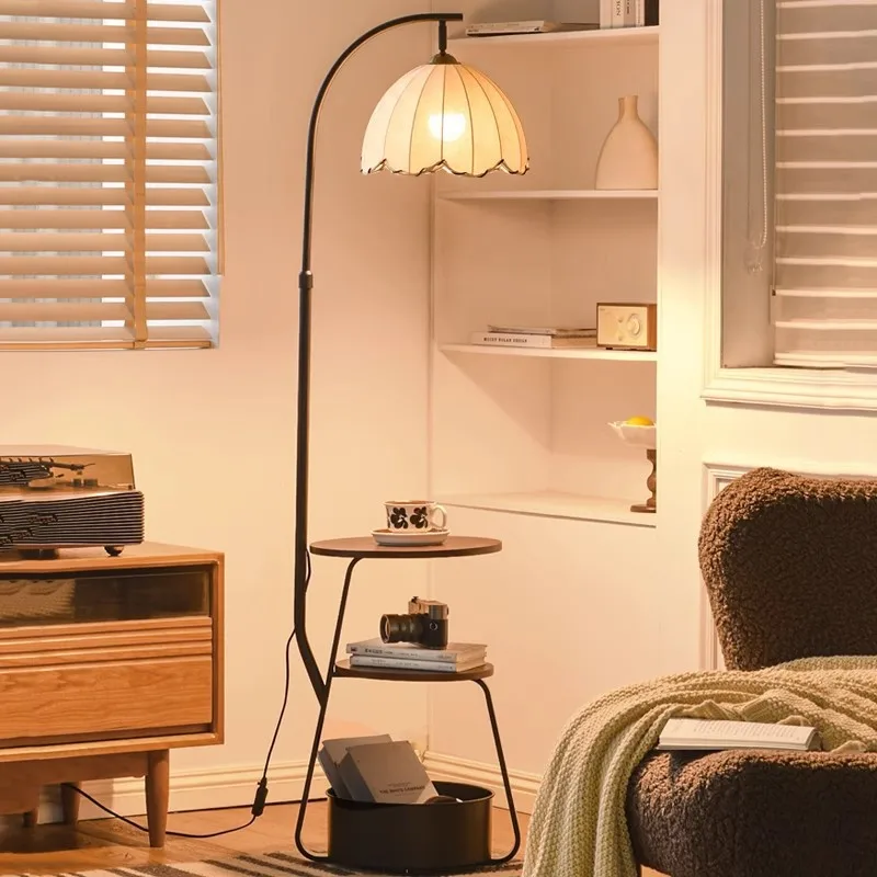 

Medieval living room floor lamp creative sofa side high sense bedside storage coffee table bedroom retro floor lamp