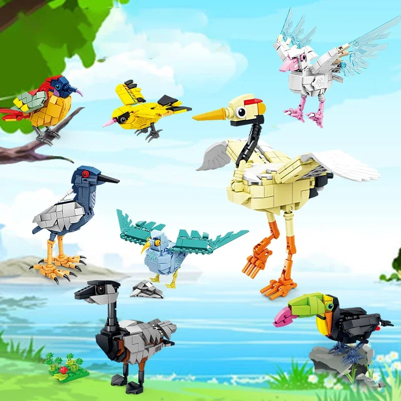 

Creative and Interesting Animal World Seagull, Red crowned Crane, Crow, and Oriole Model Building Blocks Bricks Toys Gifts