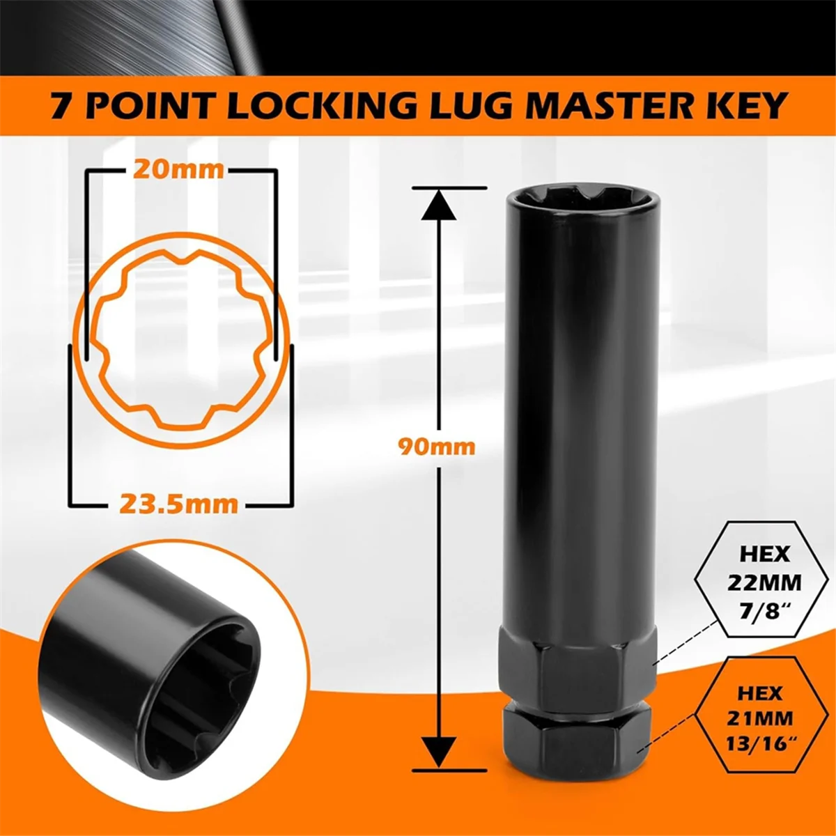 Chiave per dadi capocorda per cerchione carburante piccola a 6 scanalature e 7 prese scanalate per dadi aftermarket 14x1,5, 14x2,0, 12x1,5, 12x1,25 XY