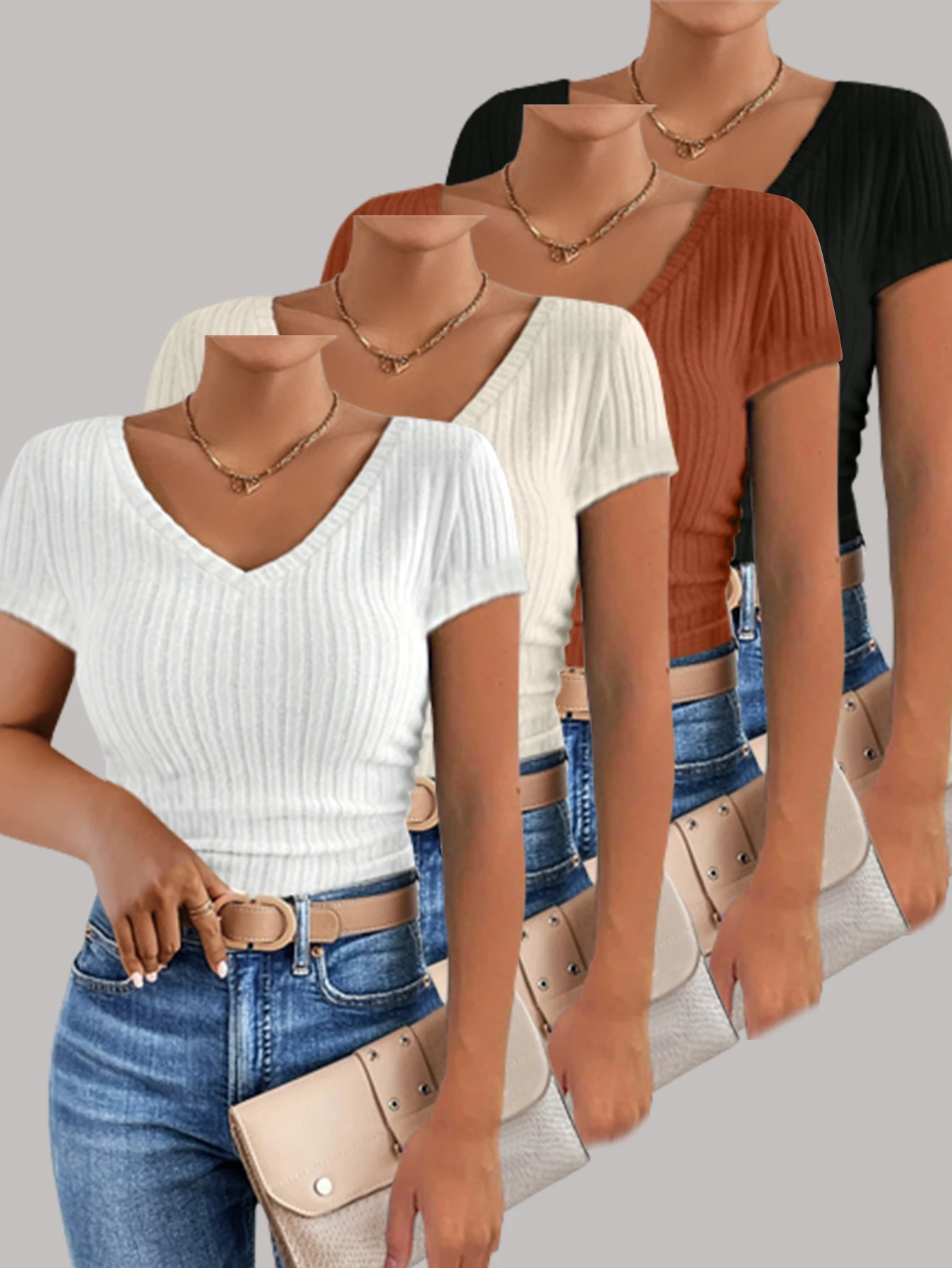 

Women's solid-color T-shirt set of four pieces