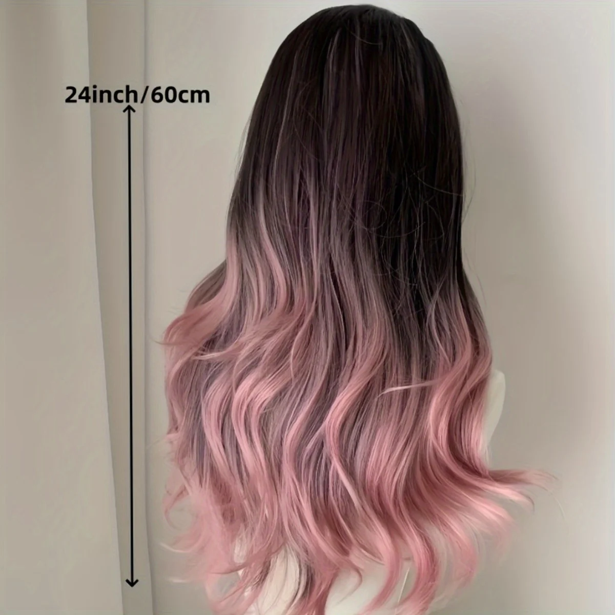 Black to Blue/Pink/Black Ombre Long Wavy Wig Natural Fluffy Body Wave Heat Resistant Synthetic Hair Daily & Party. image 3