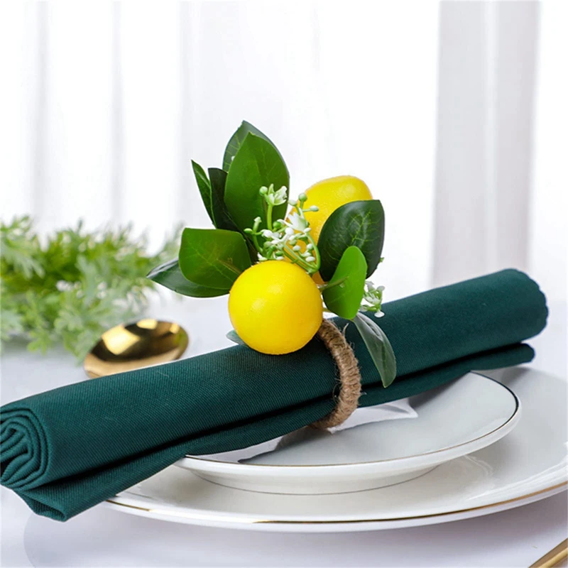 Lemon Napkin Rings Set Of 6 Lemon Vine Leaf Napkin Holders For Dining Table Decor Banquet Wedding Birthday Christmas