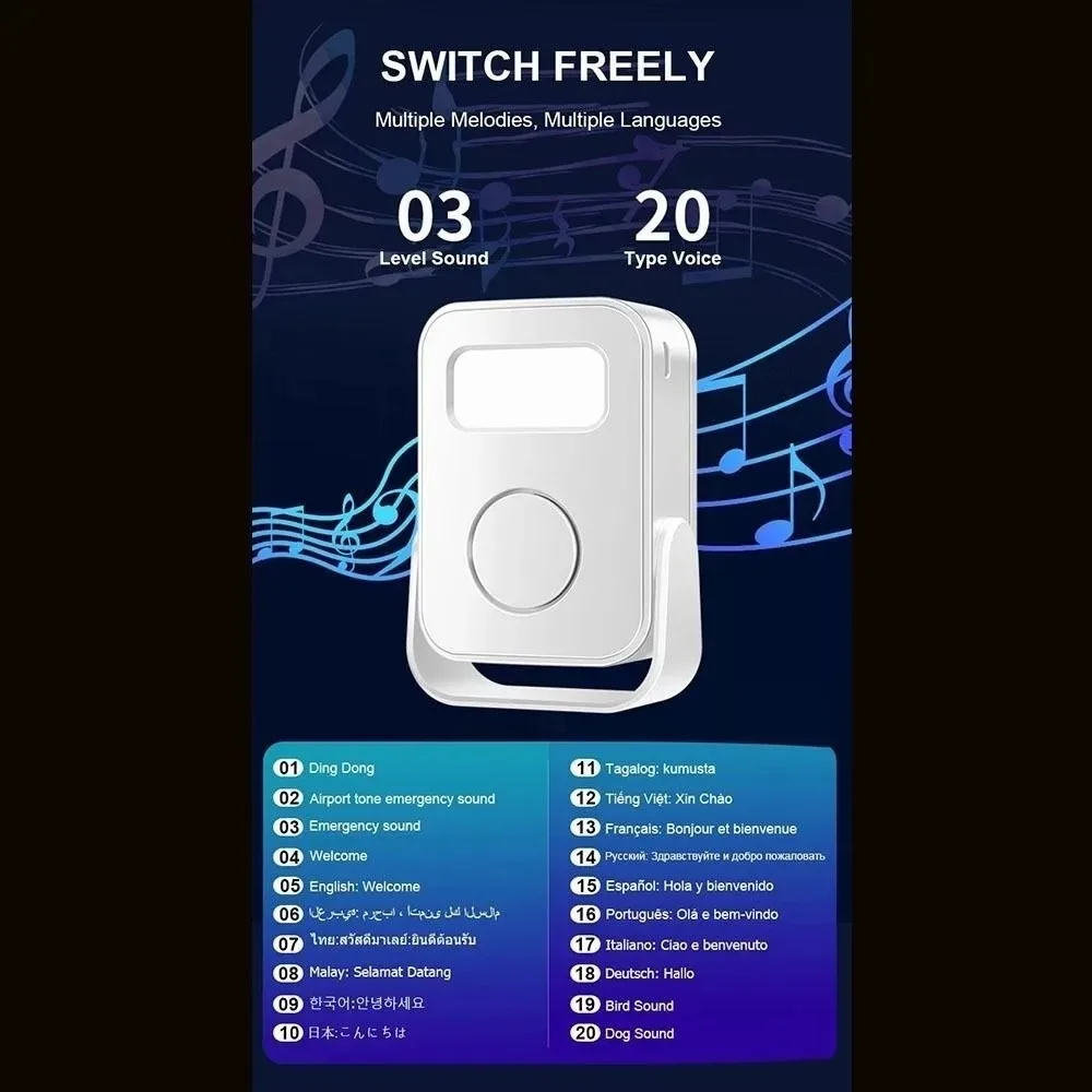 Infrared Sensor Intelligent Welcome Doorbell PIR Motion Detector Recording Function Door Greeter Sensor Alarm Wireless Smart