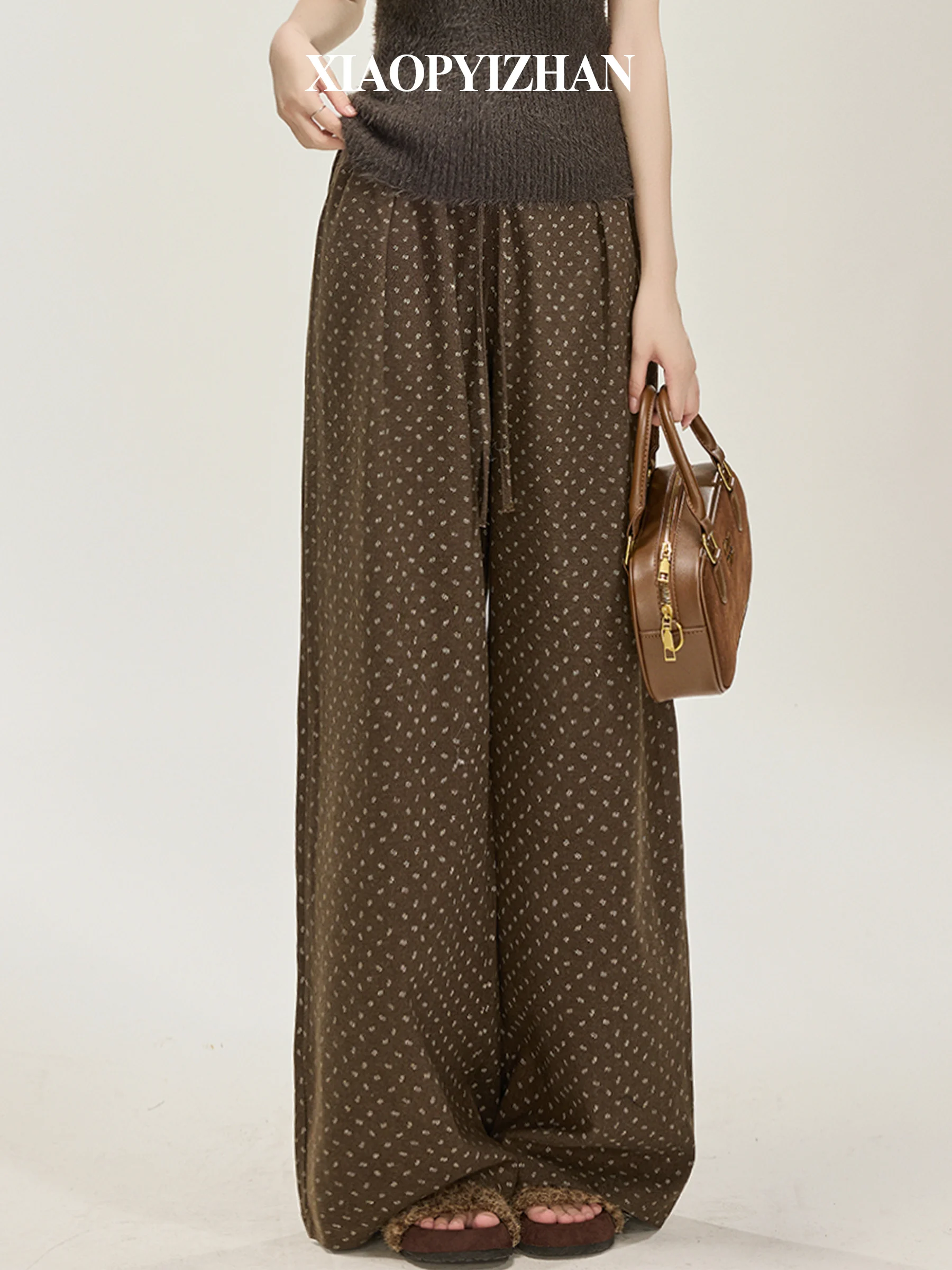 

Thiened Fce Women's Winter Straight Leg Pants Floral Print Loose Wide Leg Casual Long Trousers High Waist Elastic Waist