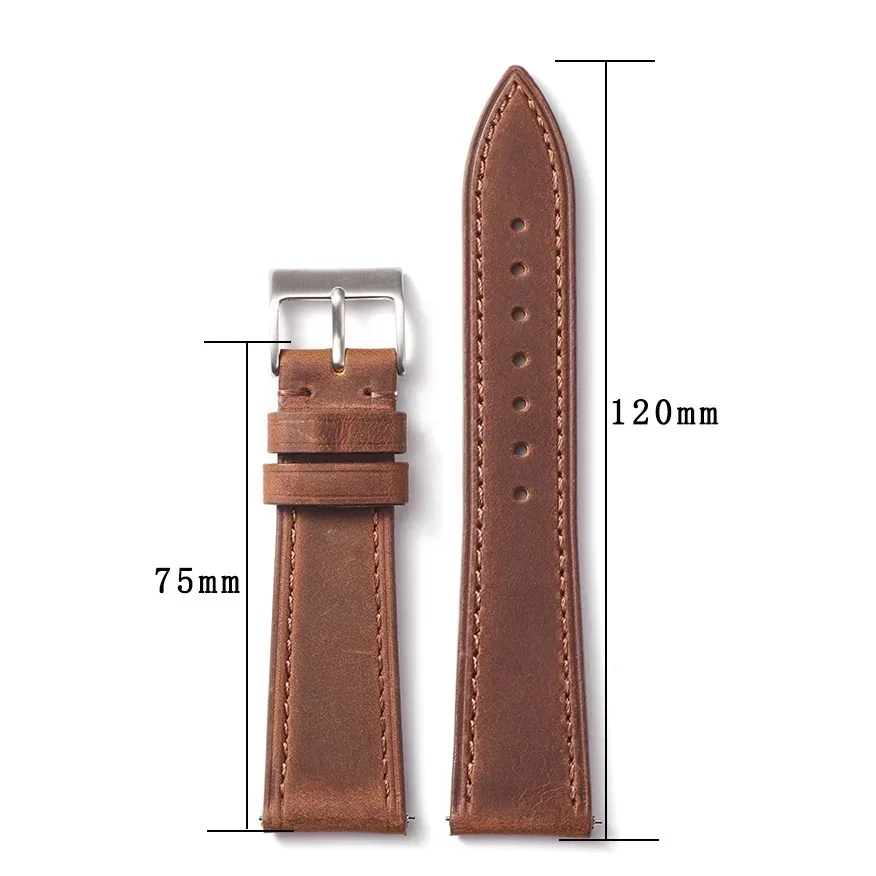 18mm 19mm 20mm 21mm 22mm Vintage Leather Watch Band Strap for Huawei Bracelet Universal Quick Release Soft Wristband