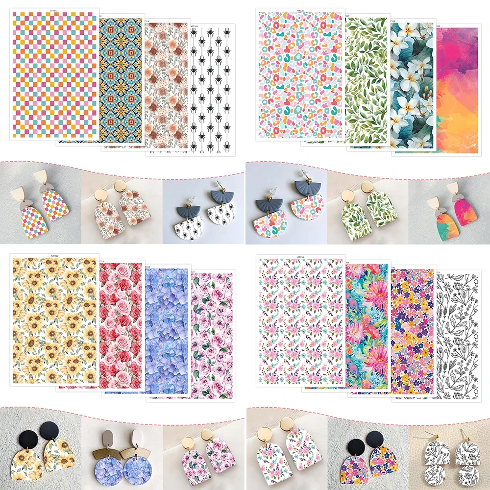 

Polymer Clay Watercolor Transfer Paper Colored Pattern Flower Leaf Theme Water Soluble DIY Earring Ceramic Craft Pottery Making