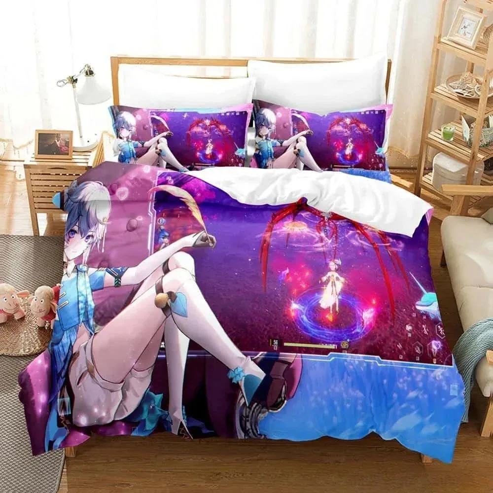 3D Printing Game Tower of Fantasy Anime Bedding Set Single Twin Full Queen King Size Bed Set Adult Kid Bedroom Duvetcover Sets