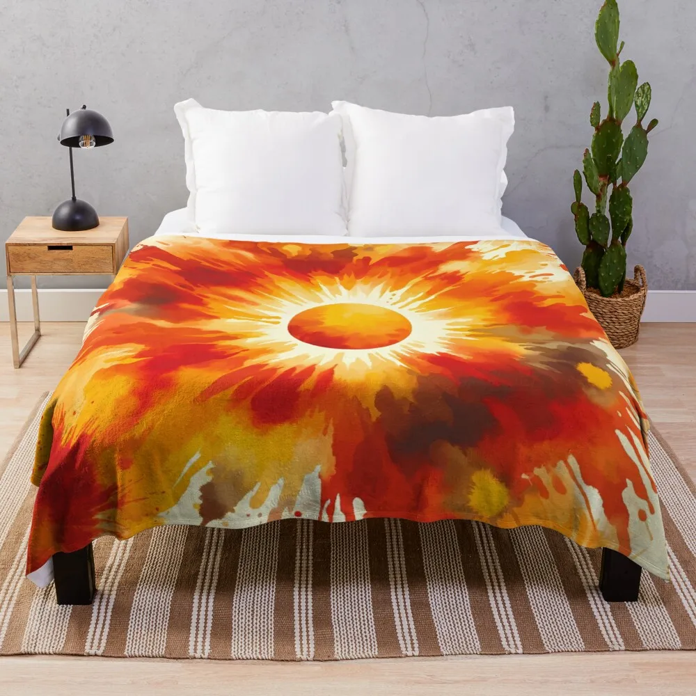 Sunset Blaze: Vibrant Orange Watercolor Tie-Dye Artistic Design. Throw Blanket Hair Luxury St Cute Plaid bed plaid Blankets