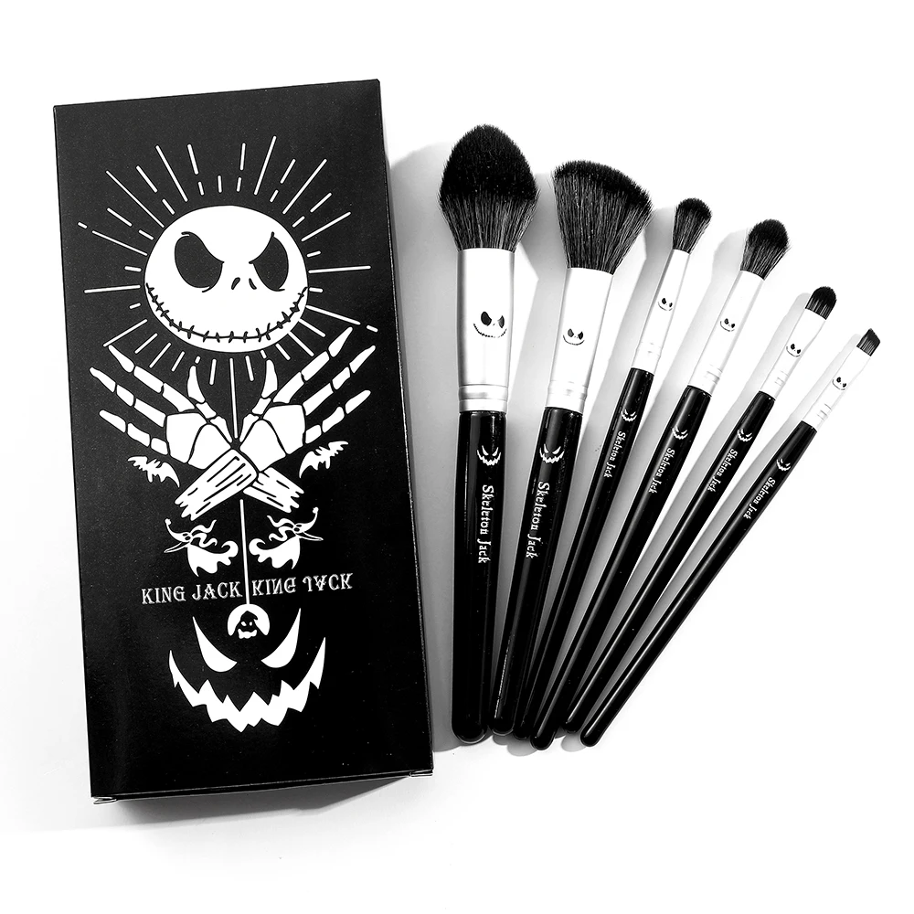 6pcs The Nightmare Before Christmas Makeup Brush Set for Women Cosmetic Tool Face Body Painting Oval Mop Wooden Brush