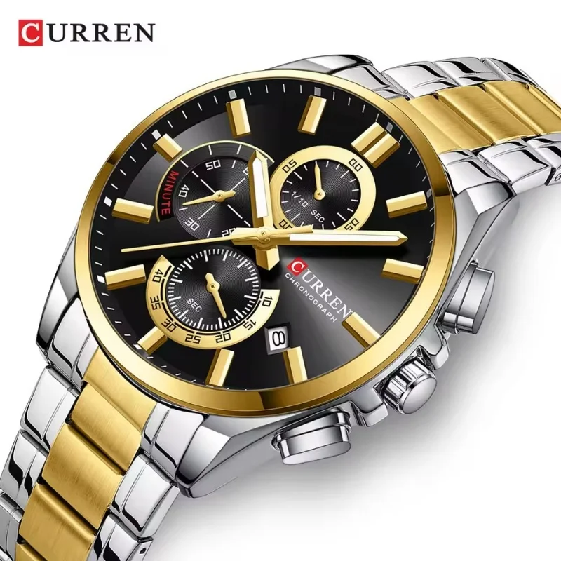 CURREN 8475 New Fashion Design Time Code Strap Night Light Hands Three Pair Dial Automatic Date Men's Quartz Watch reloj hombre