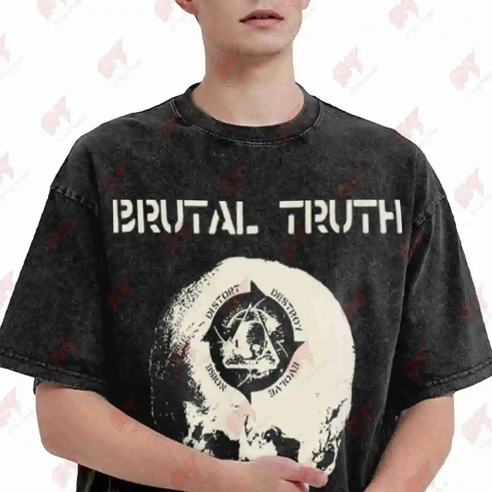 Brutal Truth Skull Crossed Bones Vintage Washed Tee Pure Cotton T-Shirt
