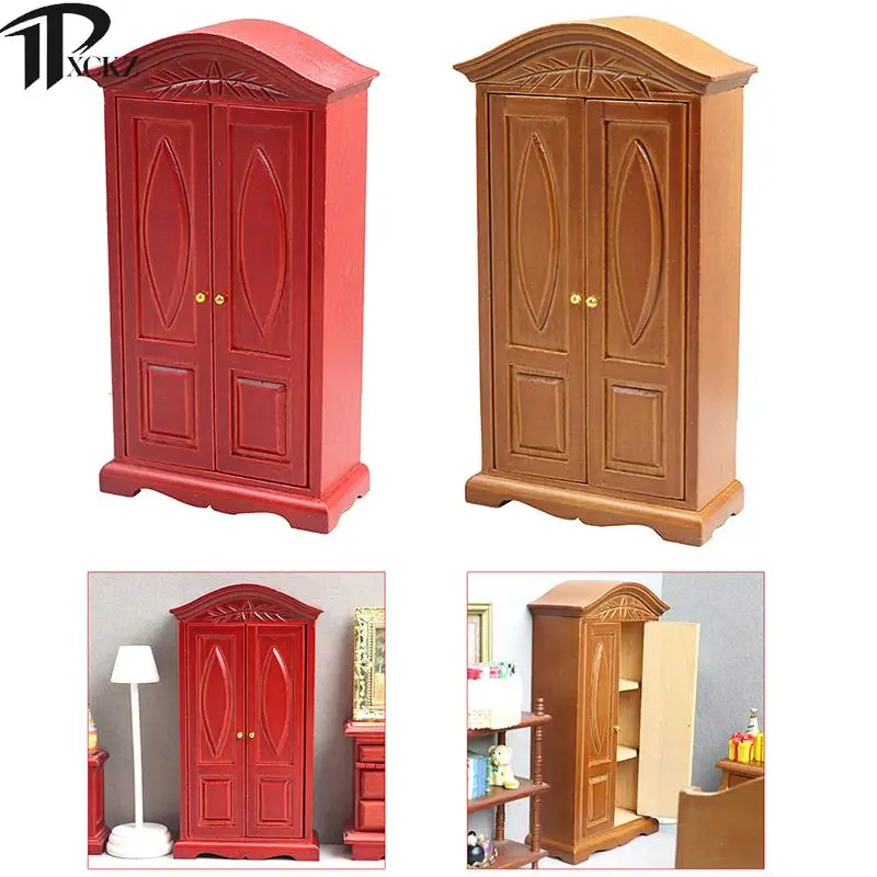 

Dollhouse Wardrobe Carved Retro Double Door Cabinet Storage Wardrobe Miniature Toy Chest With Drawers For Children