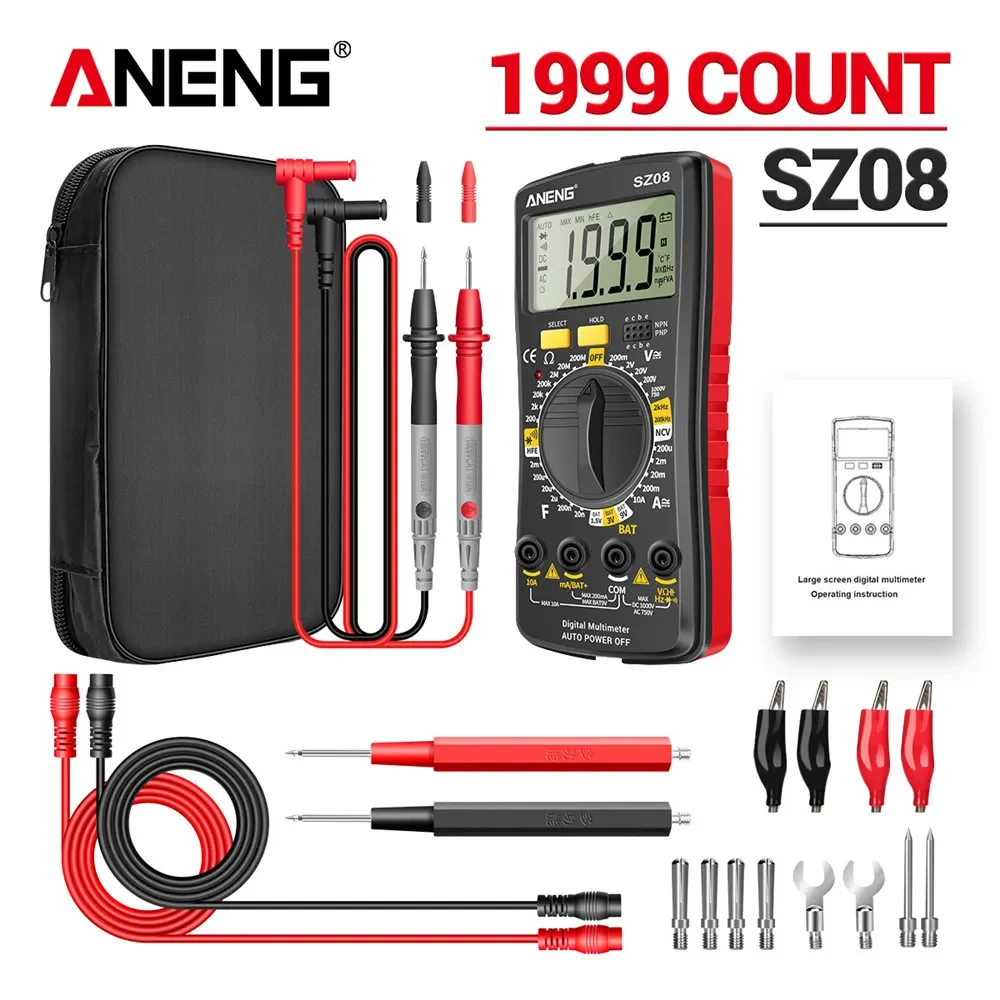 Aneng sz08 multimetro multímetro digital profesional voltimetro ultra-fino armazenamento profissional multimetro voltímetro automático ac dc 220v