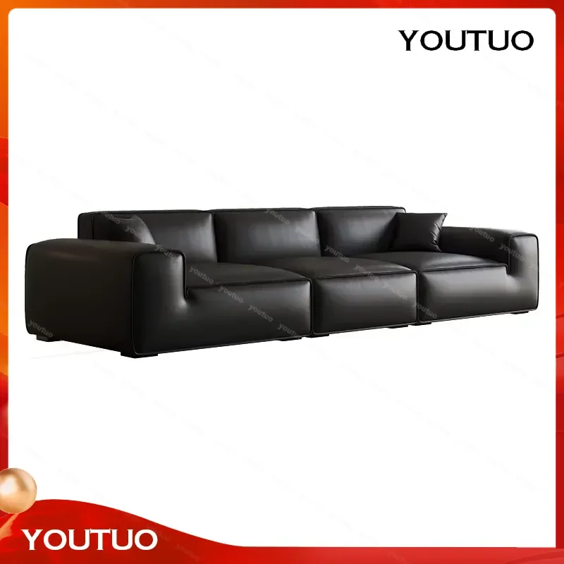 Italian minimalist leather sofa simple Internet celebrity living room tofu block straight row sofa set size apartment