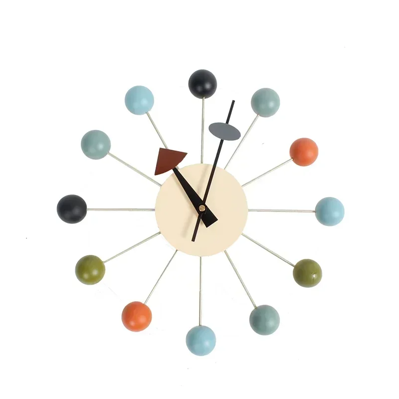 Quiet Round Ball Wood Wall Clock, Home Decor, Modern Design, 3D Clocks for Living Room, Decoration Accessories with Import Movem